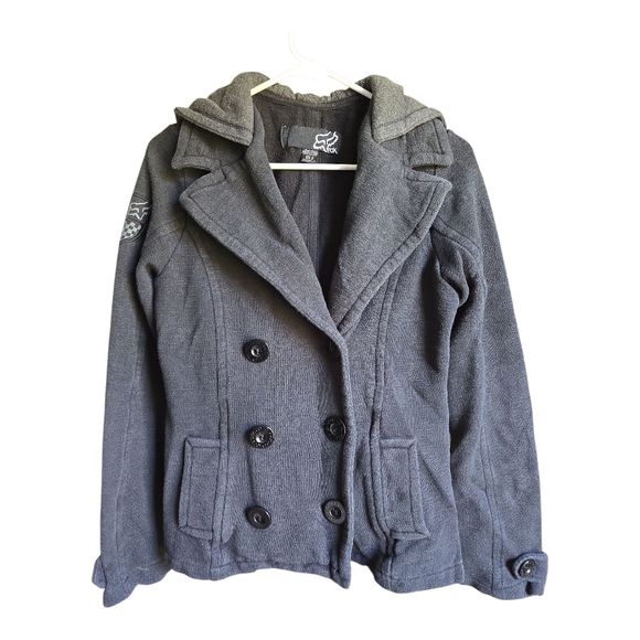 Fox Double-Breasted Hooded Black Jacket - Picture 2 of 4